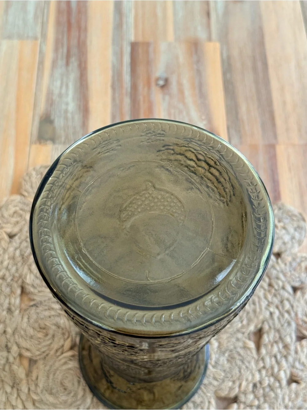 Vintage Olive Green Textured Glass Vase - Fenton Acorn 10”